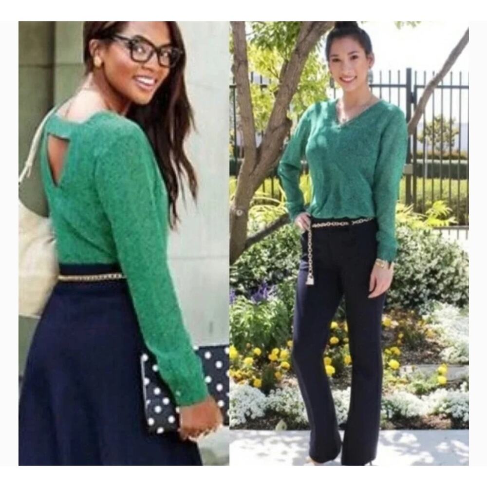 CAbi Bountiful Long Sleeve Emerald Green Sheer Blouse, Small